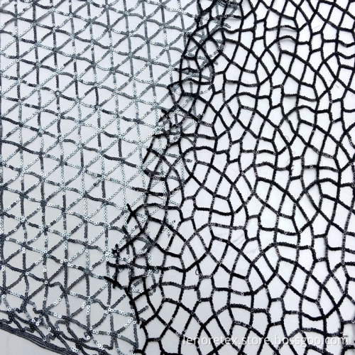 Polyester 125CM Geometric Pattern Knitted Sequin Fabric